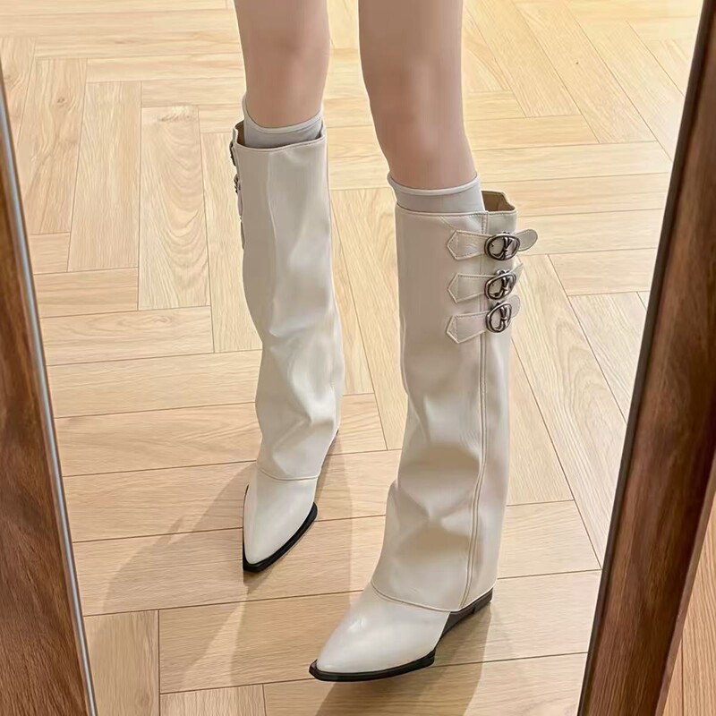 Plus-size pointed-toe boot with belt buckle, long boots, 2026 autumn/winter new style, extremely stylish and versatile high-tube riding boots Plus-size pointed-toe boot with belt buckle, long boots, 2026 autumn/winter new style, extremely stylish and versatile high-tube riding boots