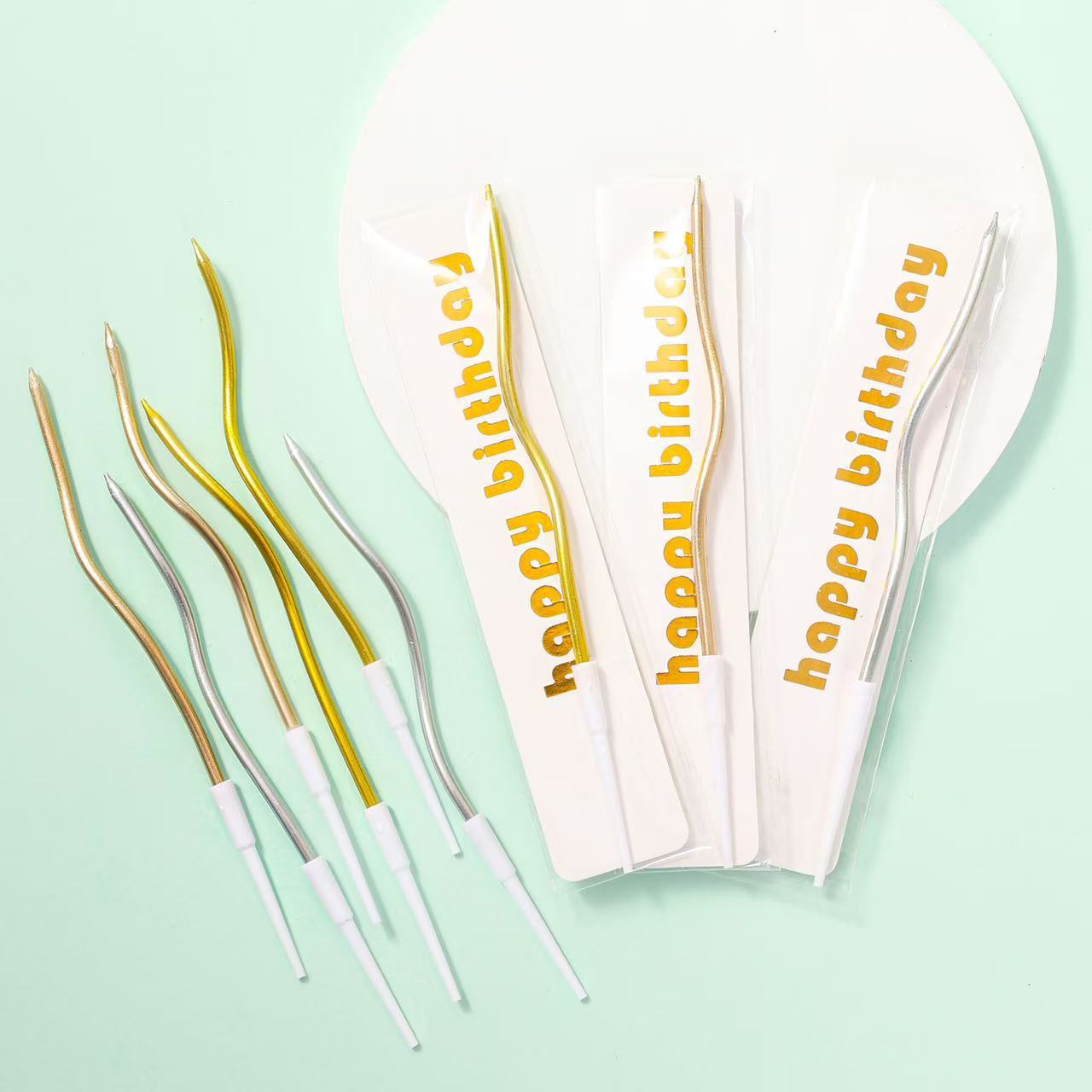 Vela, lápiz individual, cera curva, embalaje independiente, plata chapada en oro, vela curva única, decoración de pastel navideño