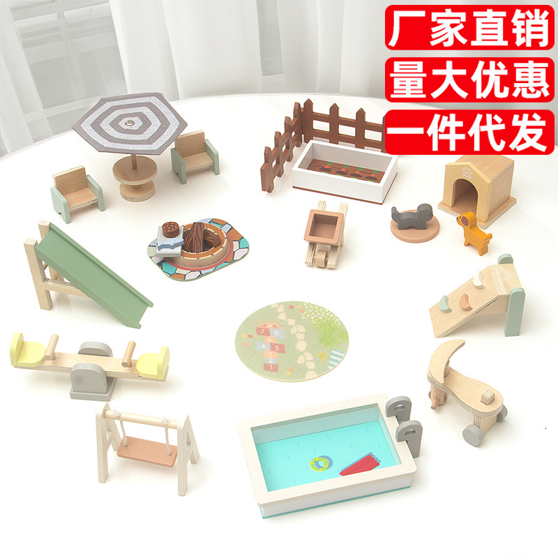 Muebles de interiores para niños transfronterizos juguetes de muebles de interior juguetes de madera simulada de beech 52 piezas de cubiertos juguetes de té