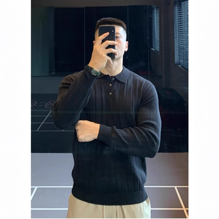 Core-Spun Yarn Lapel Sweater for Men 2026 Spring and Autumn New Style Pullover Knitwear Trendy Slim-Fit Knit Polo Shirt Cool
