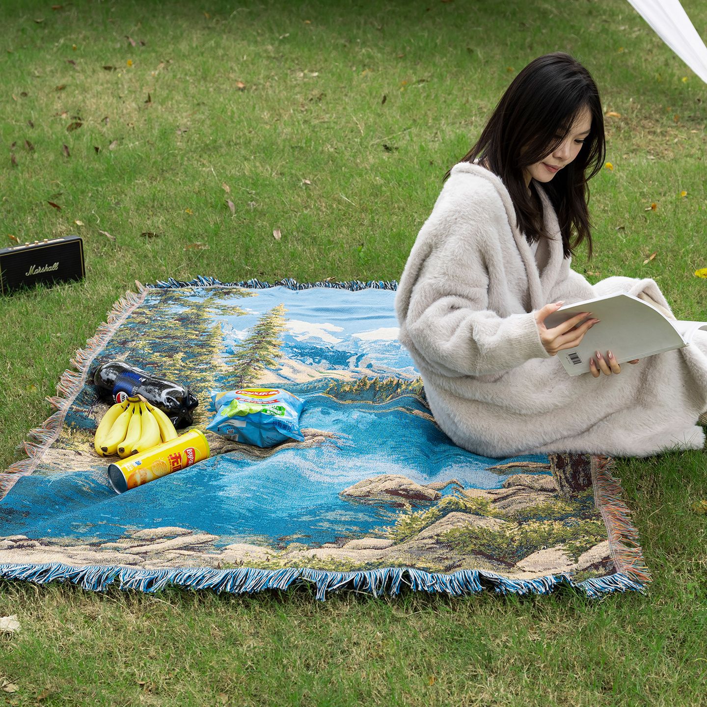 现代风景画装饰提花挂毯户外露营毯四季通用一片式沙发巾盖毯子