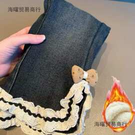 女童裤子2025新款小童加绒长裤加厚喇叭裤儿童宝宝韩版洋气牛仔裤