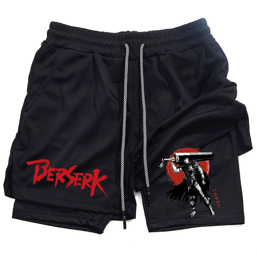 Японская анимация Berserk Sword Wind Legend Peripheral Print Мужские спортивные шорты фитнес Двойной слой Пятиминутные шорты