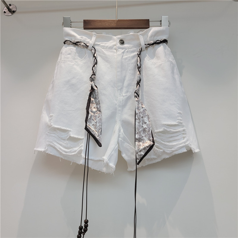 Pantalón Corto de Mezclilla de Cintura Alta con Rasgados Corte A para Verano