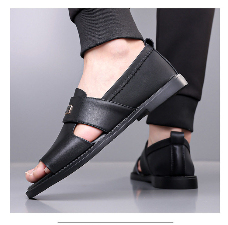 Dép sandal nam quai ngang kiểu La Mã da mềm chống trượt, hở ngón đi biển — Màu nâu , Đen chi tiết 22