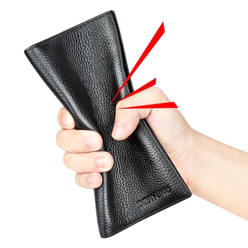 Guangzhou Banyanu Leather Goods Factory Men's Long Wallet Genuine Leather Ultra-Thin 2026 New Model Soft Cowhide Zipper Wallet