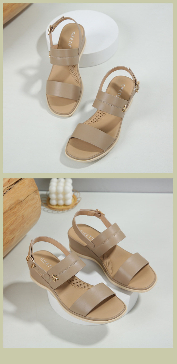 Dép sandal nữ xỏ ngón quai khóa mùa hè đế xuồng — Màu nâu, Màu đen, Màu kaki chi tiết 15