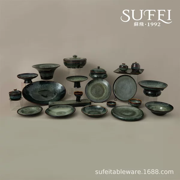 Su Fei Kiln Change Reinforced Ceramics New Rongji Big Brand Tableware Advanced Feeling Banquet Bowl Cup Spoon Club Snowflake Black