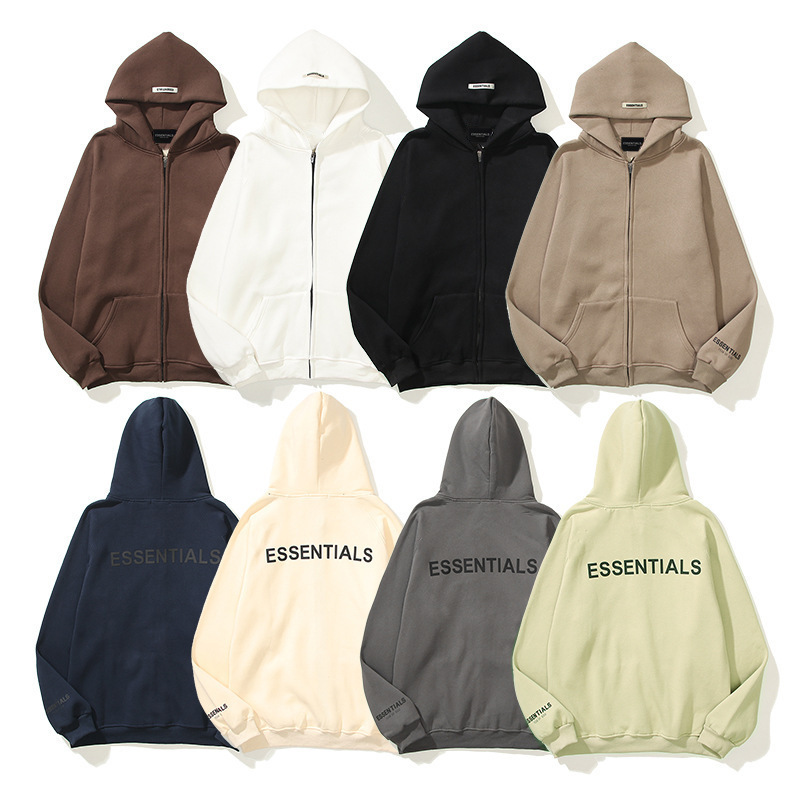 Essentials Multi-Line Fear of Fog Trendy Brand Sweatshirt with Ess Hot Stamping on the Back for Men and Women Zipper Fleece Hoodie