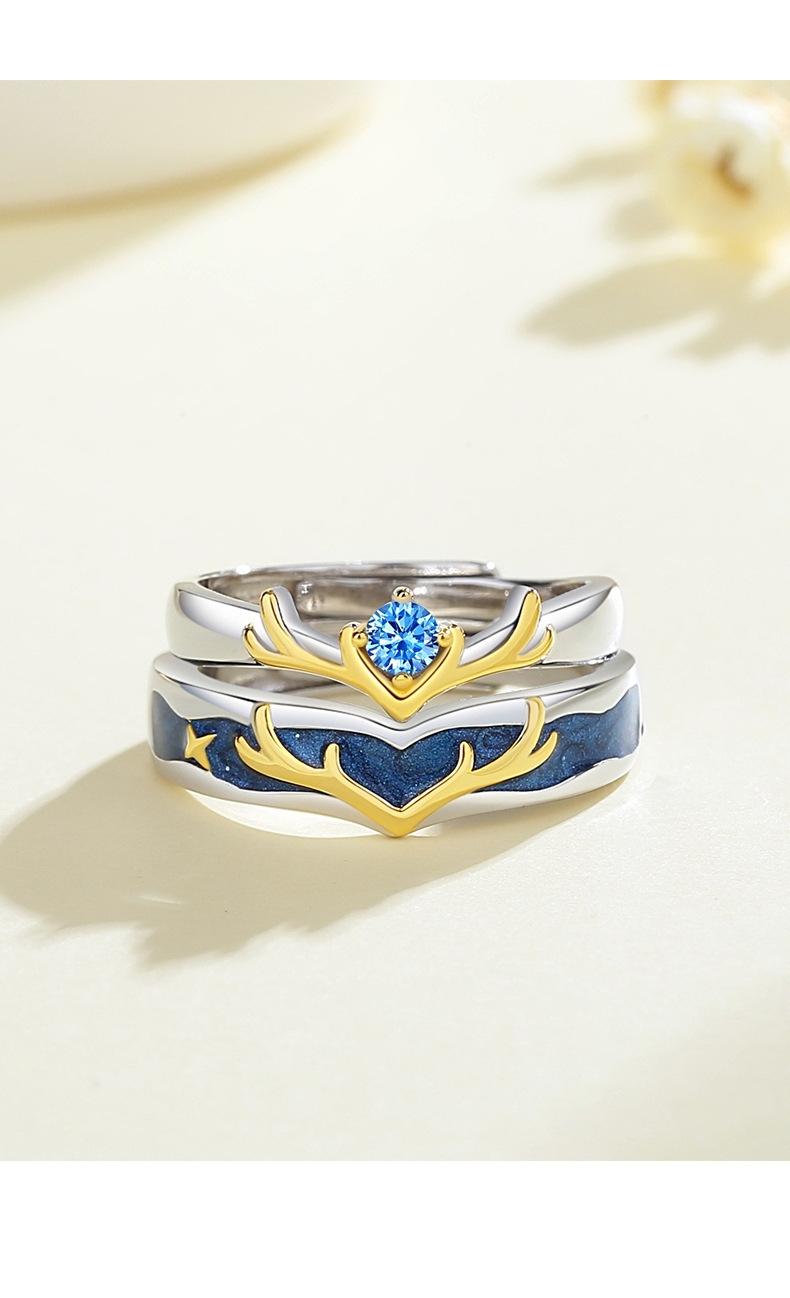 Fashion Antlers Sterling Silver Plating Inlay Zircon Rings 1 Piece