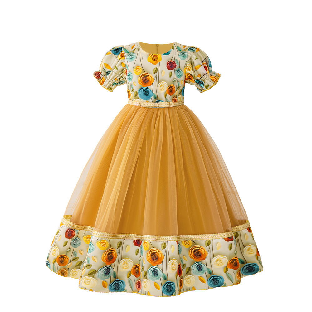 2026 nuevo vestido de princesa para niñas vestido de manga de burbuja vestido de tela impresa vestido de 8 - 12 años vestido de cumpleaños de princesa