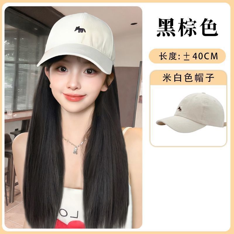 Sombrero peluca en una mujer cabello rizado largo otoño invierno nueva moda pequeño zorro bordado sombrero de béisbol con cubierta de cabello falso