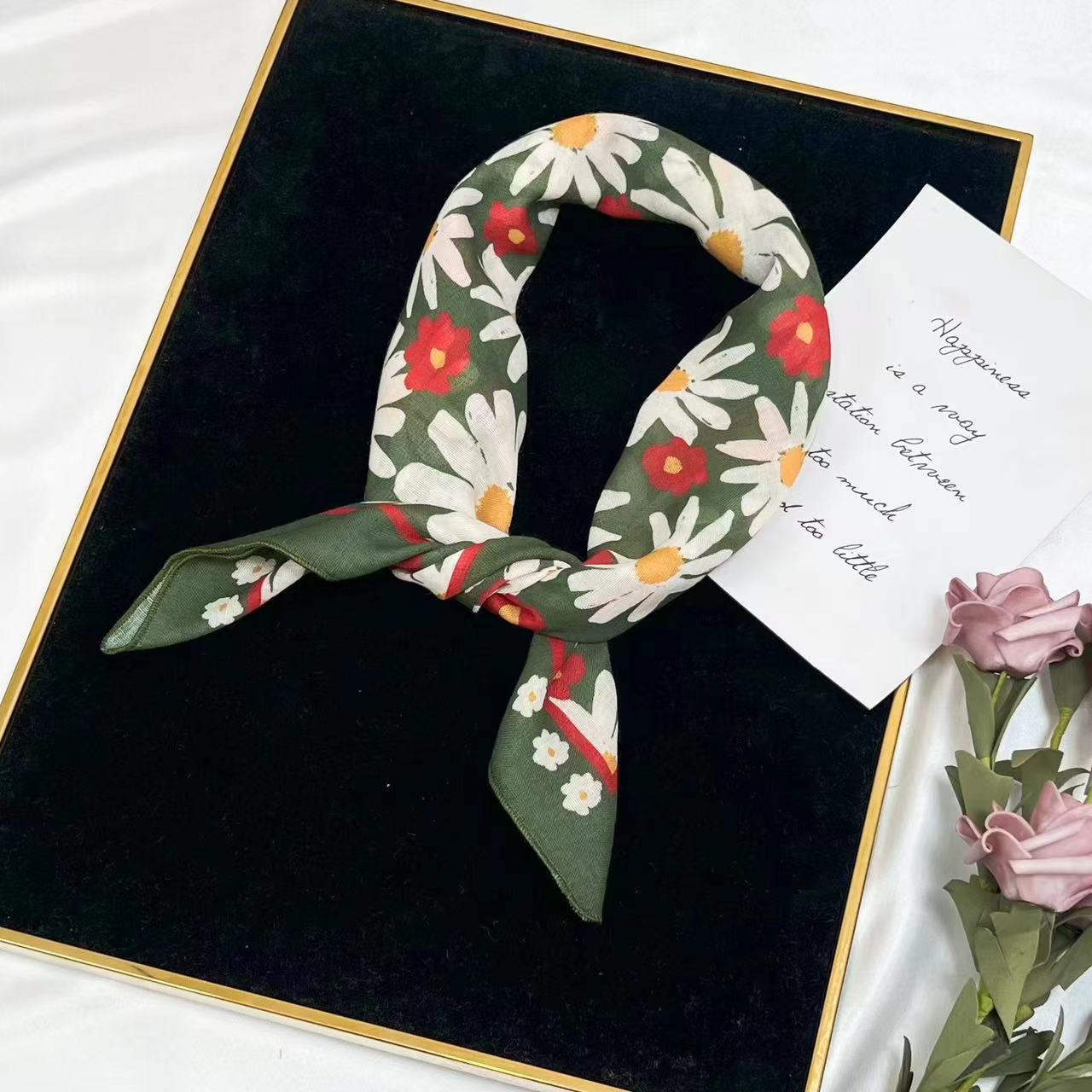 60g Weight Kerchief Classification Daily Occasion cotton and linen Material Flower Pattern Summer Season Women's Gender IG Style Style Women's IG Style Flower Cotton And Linen Kerchief 61