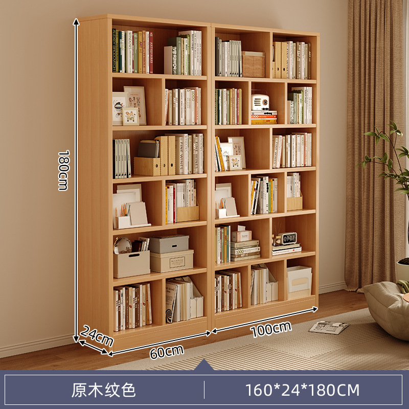 Librería combinada libre de madera sólida con estante de estante de almacenamiento de una pared completa multicapa integrada para almacenar librería doméstica