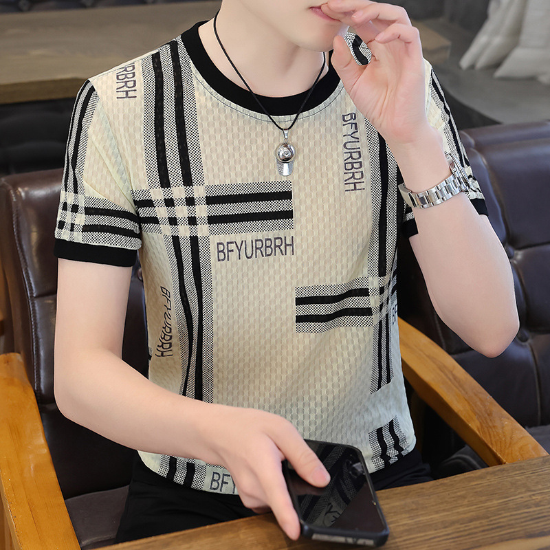 2024 Ice Silk Lace Short-sleeved T-shirt Men's Casual Loose Painted Summer T-shirt Quick-drying Hollow Trendy T 2024 Ice Silk Lace Short-sleeved T-shirt Men's Casual Loose Painted Summer T-shirt Quick-drying Hollow Trendy T