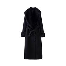 ZR女装  欧美风2025冬季新品高级气质翻领排扣呢子毛毛领长款大衣