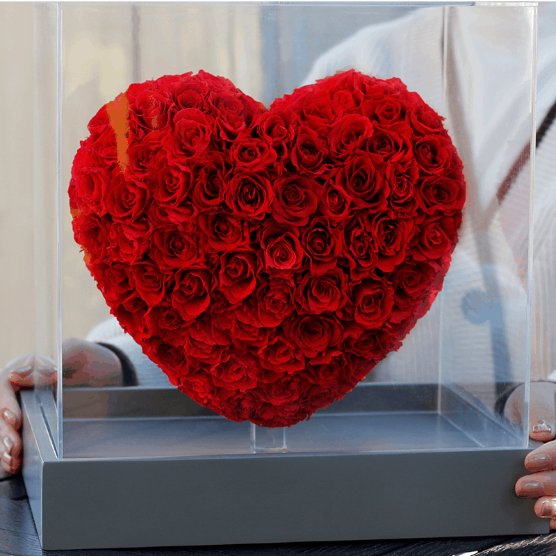 Caja de flores de acrílico en forma de corazón con flores eternas, un regalo de San Valentín que calienta el corazón para tu novia con un toque de alta gama.