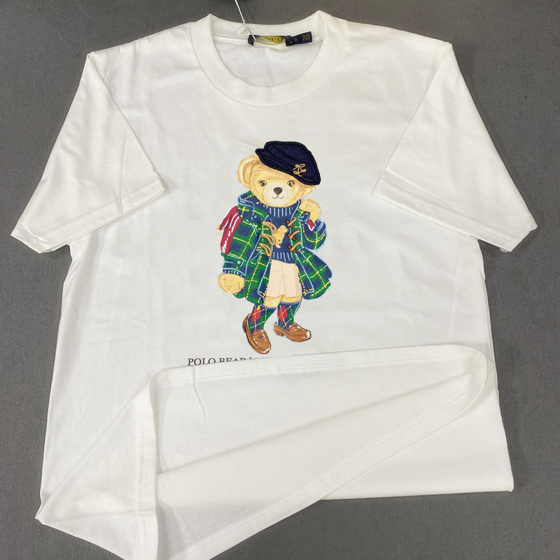 New Popular Lotte Polo Bear T-Shirt Thin t Breathable T-Shirt Casual Couple T-Shirt Roie Beret Bear Cotton t