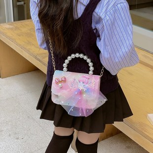 Children's Bag Fashion Princess Pearl Handbag Cute Little Girl Coin Purse Stylish Lace Shoulder Crossbody Bag