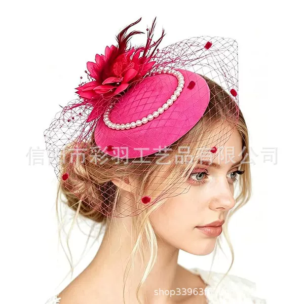 Cross-border bestseller lace headpiece for horse racing festivals, banquets, and bridal weddings, decorated with polka dots and pearls, sexy mesh