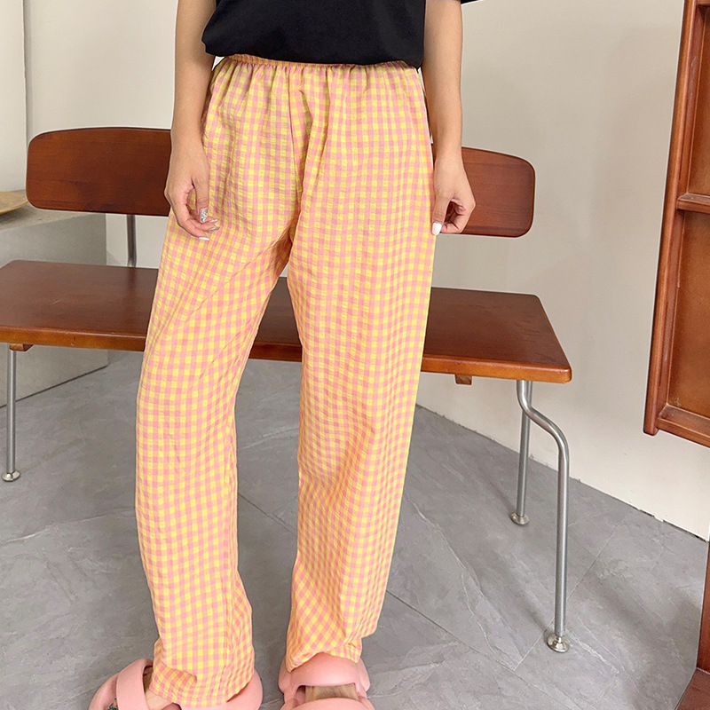 격자 무늬 오렌지 [바지]