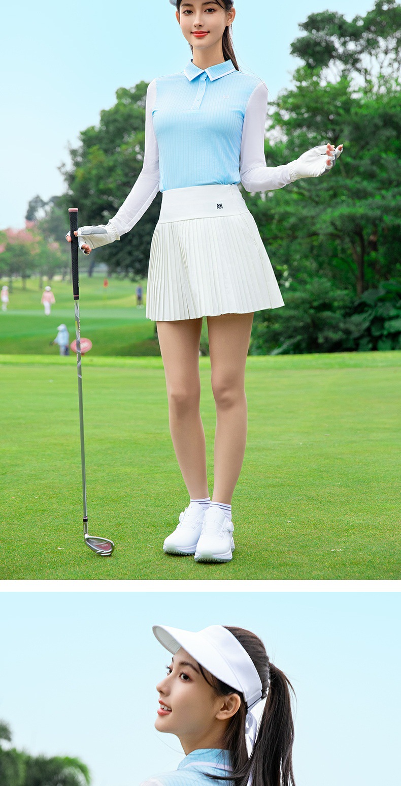 Áo polo nữ dài tay lụa băng mát mặc golf mùa xuân hè — YF797-áo đen, YF797-áo trắng, Áo YF797 trắng (lụa lạnh siêu mỏng), YF797-Áo đen (lụa lạnh siêu mỏng) chi tiết 12