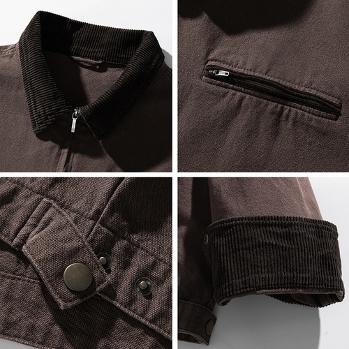 Retro Distressed Washed Bottom Detroit Jacket Men's Spring Japanese Loose Corduroy Patchwork Collar Jacket