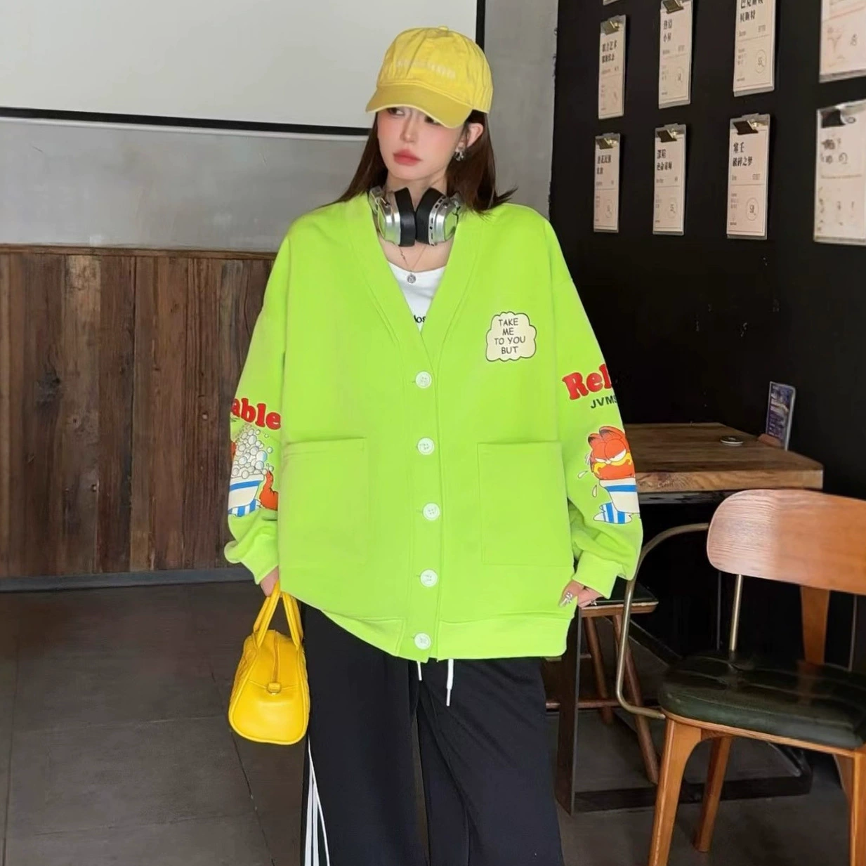 Autumn cartoon cardigan, long-sleeve for leisure, sweatshirt, plus size, oversize