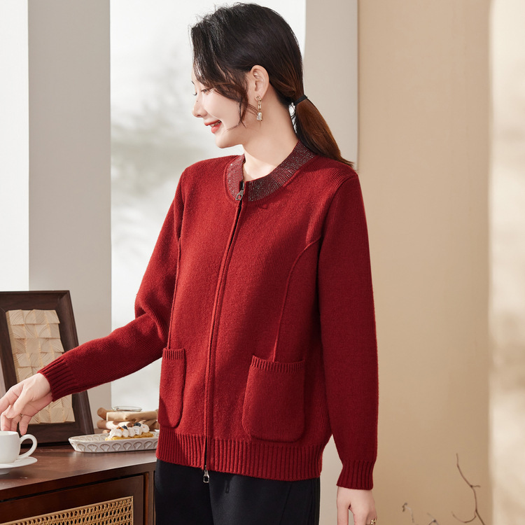2025新款洋气中老年女装加厚毛衣外套中年妈妈秋装针织上衣服|undefined