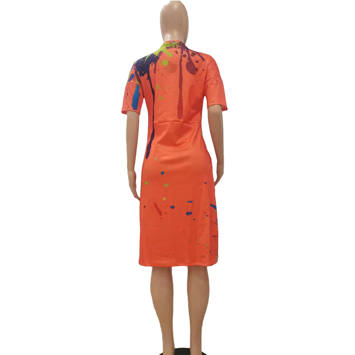 Loose Splashed Ink Printing V neck Casual Dress with Pocket
