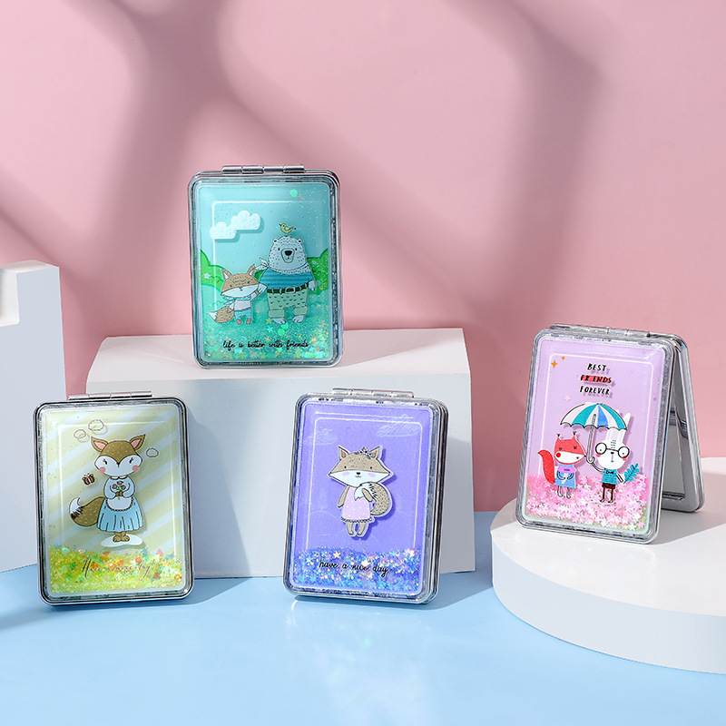 Cartoon double-sided folding handheld rectangular small mirror