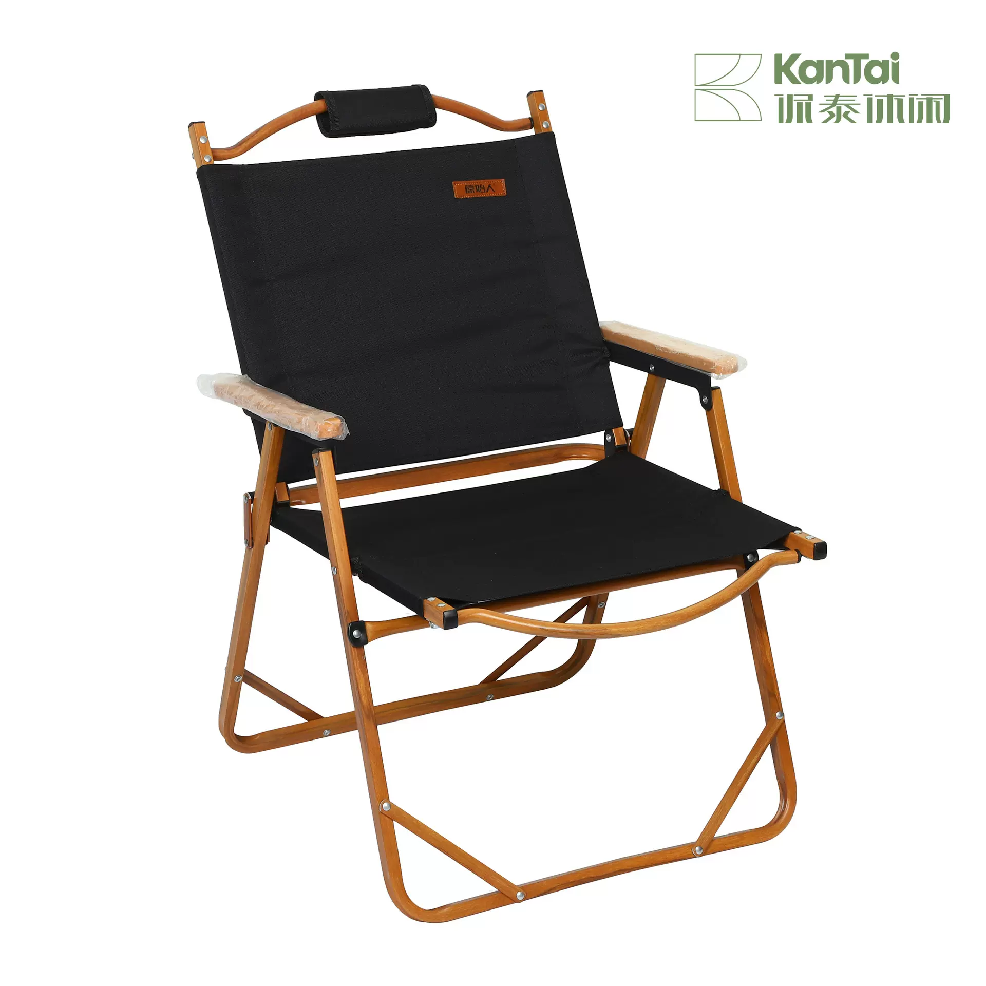 原始人实木折叠椅户外野营便携烧烤垂钓克米特椅带扶手休闲沙滩椅