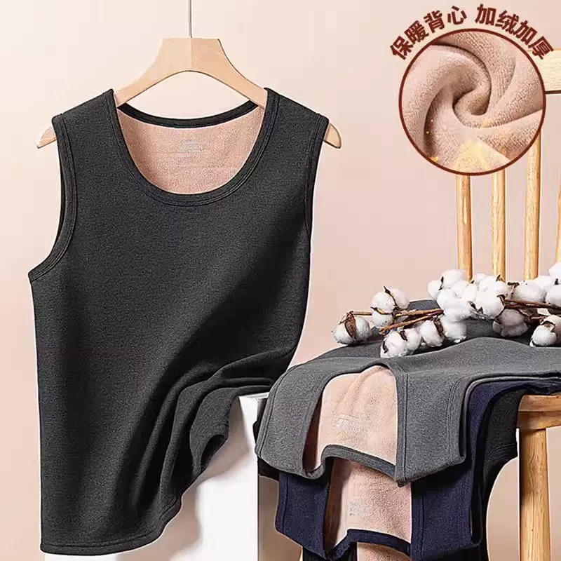 羊羔绒保暖背心男款加绒加厚秋冬季新款发热内穿打底防寒爸爸马甲