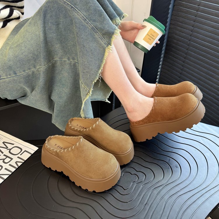 磨砂包头勃肯鞋女2025春季新款松糕厚底增高休闲外穿博肯半拖鞋女|undefined