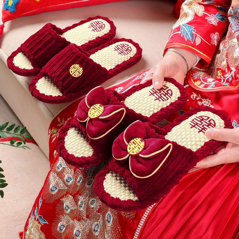Тапочки для молодоженов, праздничный бордовый свадебный гардероб невесты, легкая роскошь и элитная свадебная обувь