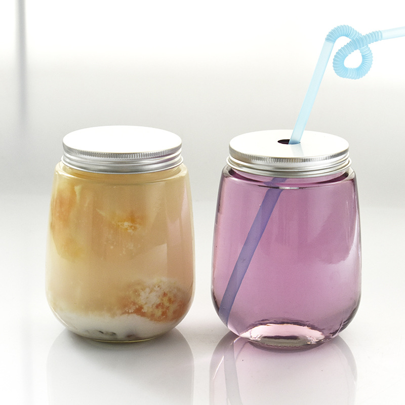 U型网红蛋蛋奶茶瓶玻璃果汁饮料瓶大口铝盖慕斯蛋糕胖布丁玻璃杯