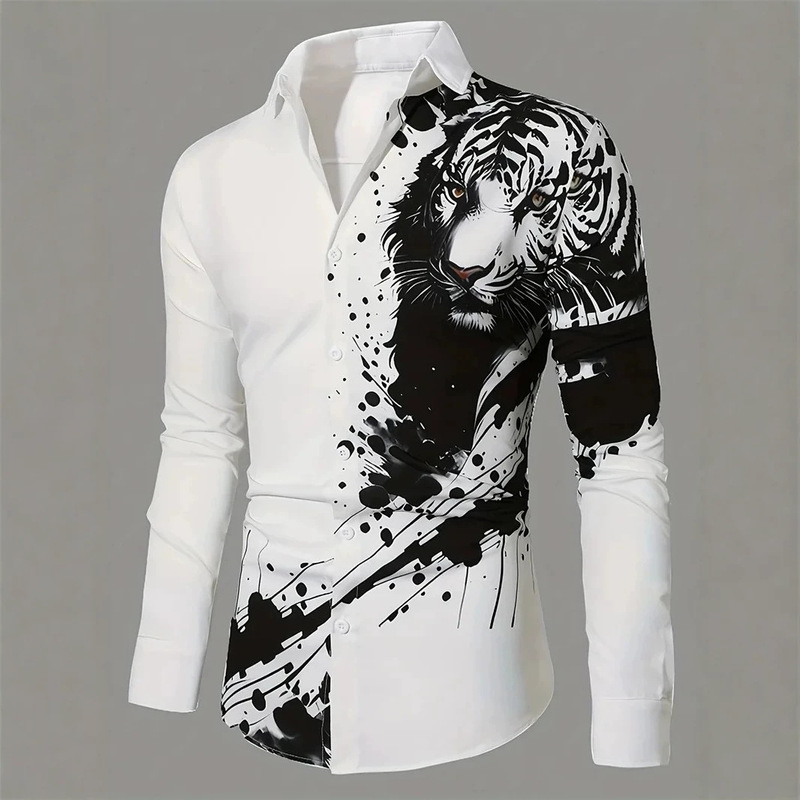 Fashionable Men's Long-Sleeve Shirt - Tiger Print 3D Printed Men's Casual Outdoor Button-Up Shirt Fashionable Men's Long-Sleeve Shirt - Tiger Print 3D Printed Men's Casual Outdoor Button-Up Shirt