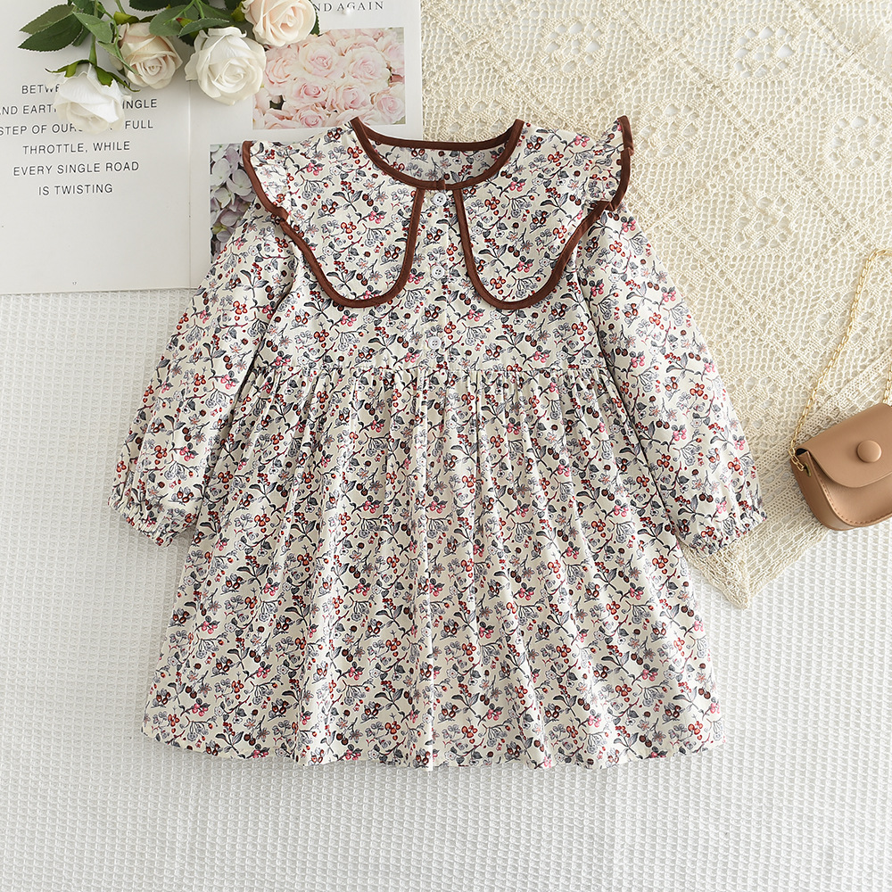 Rochie pentru fete, rochie cu mânecă lungă, cu guler floral elegant pentru păpuși, model floral_voghion.com