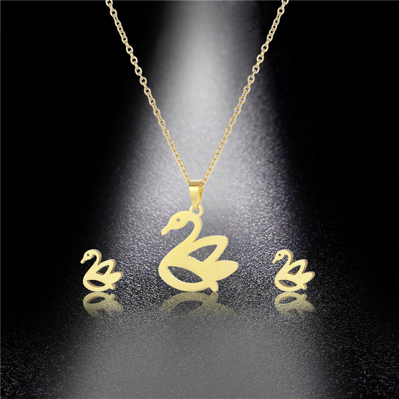 fashion stainless steel little swan necklace earrings set