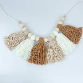 ins北欧风马卡龙色木珠流苏挂饰家居彩色毛线壁挂装饰儿童房挂E18