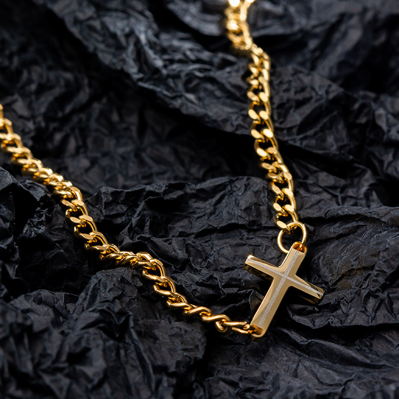 Cuban schakelketting met kruis hanger voor dames van staal_voghion.com