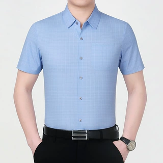 专柜夏季男士衬衫桑蚕丝商务休闲中年爸爸款时尚薄款男装衬衣批发