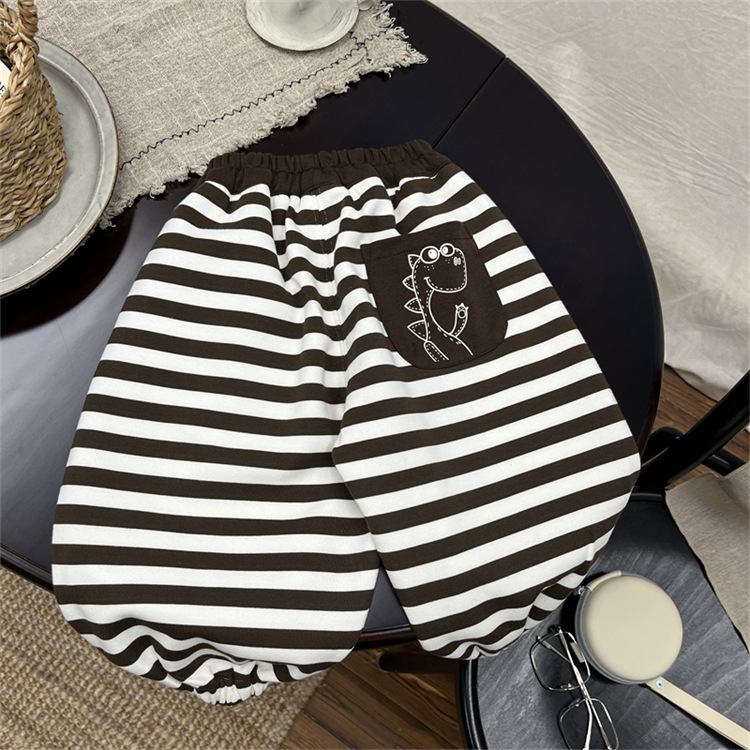 Baby children's striped casual sweatpants, boys' autumn clothing, cartoon pants, Korean version, girls' loose pants_voghion.com