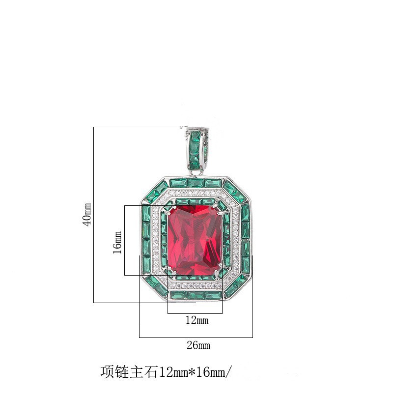 XIRU 2024 새로운 럭셔리 SEIKO 유럽 에메랄드 레드 옥 하오 상감 사각형 12*16 펜던트 목걸이 여성