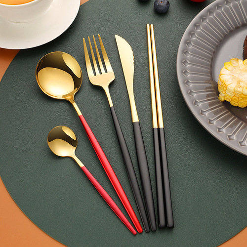 Nordic ins Portuguese stainless steel knife, fork and spoon four-piece set of Western tableware steak knife, fork, spoon and chopsticks set wholesale