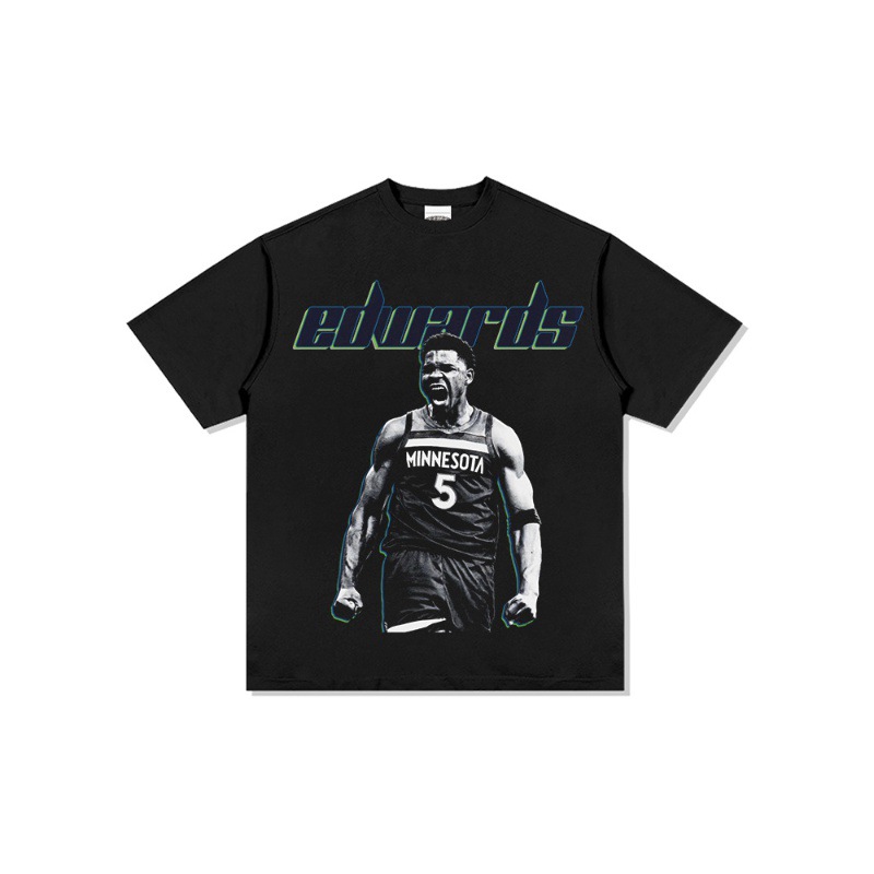 Edwards American Star camiseta de calle hip-hop marca de tendencia impresión retro hacer viejo lavado pesado suelto manga corta