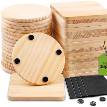 现货杯垫方形圆形带防滑垫收纳盘家用松木隔热垫托盘创意木质餐垫