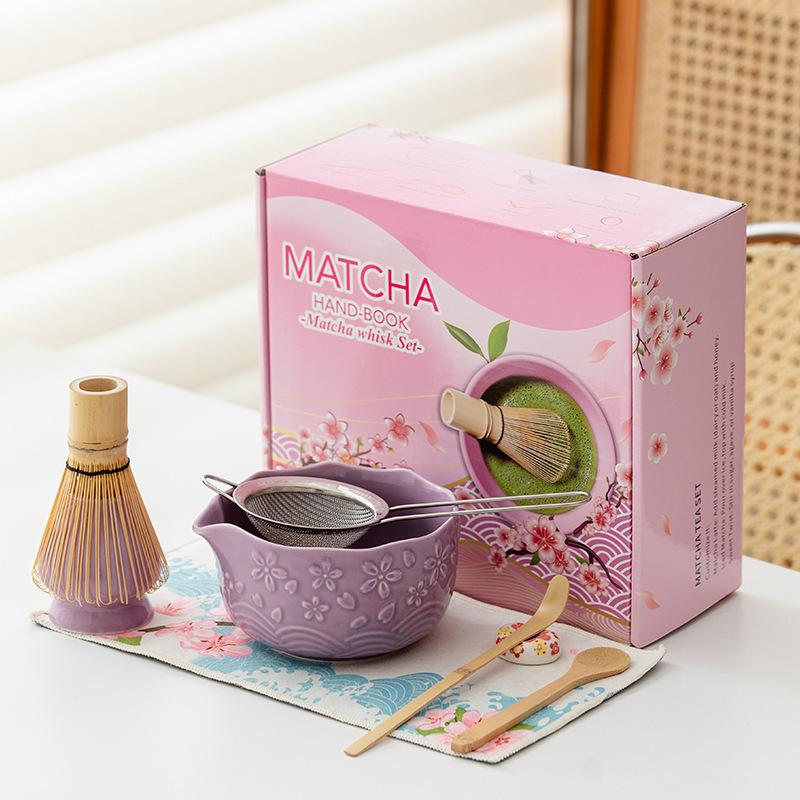 轻奢九紫离火带嘴抹茶碗套装茶筅抹茶工具日式风点茶碗搅拌器彩盒|undefined