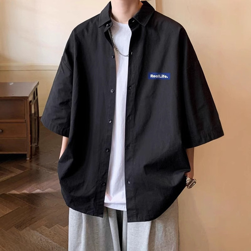 Summer thin men's sporty casual short-sleeve shirt, Hong Kong-style Japanese casual half-sleeve top coat, trendy brand for boys