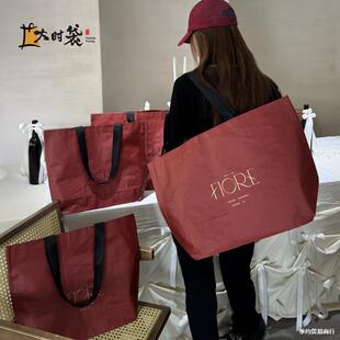 Red Woven Bag Clothing Store Big Bag Portable Fashion Out Plastic Packaging Bag Large Capacity Shopping Bag